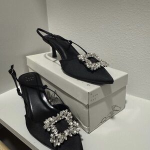 A New Day Elegant Black Heels with Crystal Buckle